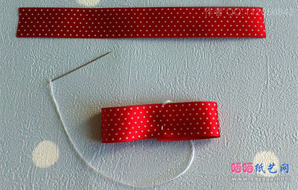 喜庆红底波点蝴蝶结发夹制作方法