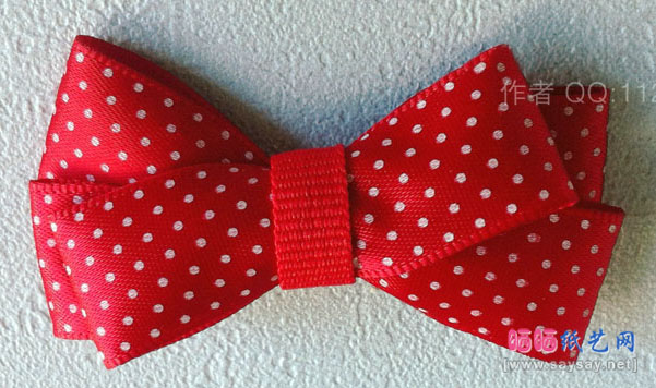 喜庆红底波点蝴蝶结发夹制作方法