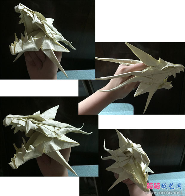 qqpika实拍手工折纸巨龙头骨的方法教程成品图