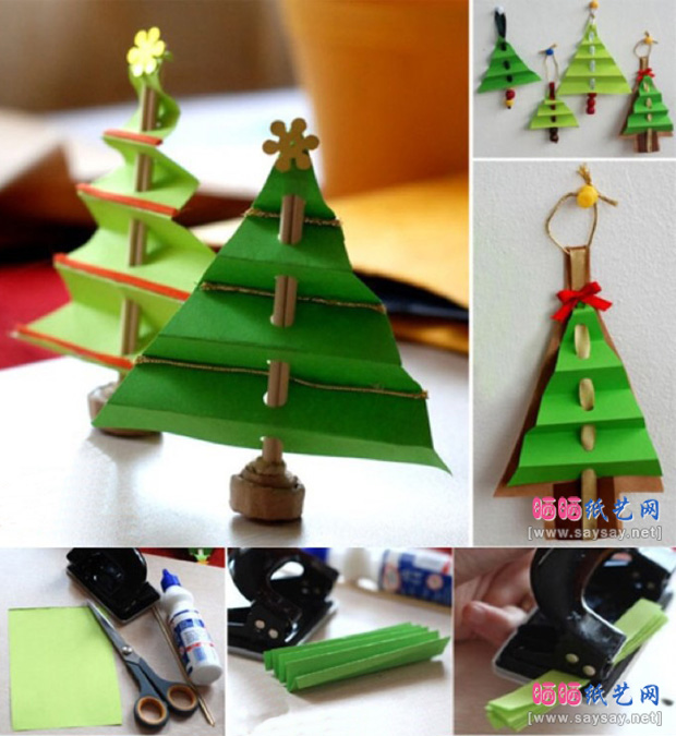 超简单的圣诞树纸艺手工作品 儿童圣诞树