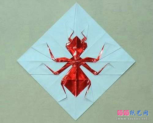 有趣的平面蚂蚁图案手工折纸教程完成效果图