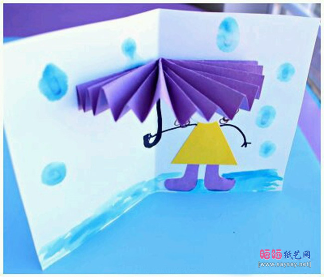 简单漂亮的打伞小女孩手工创意立体画制作方法
