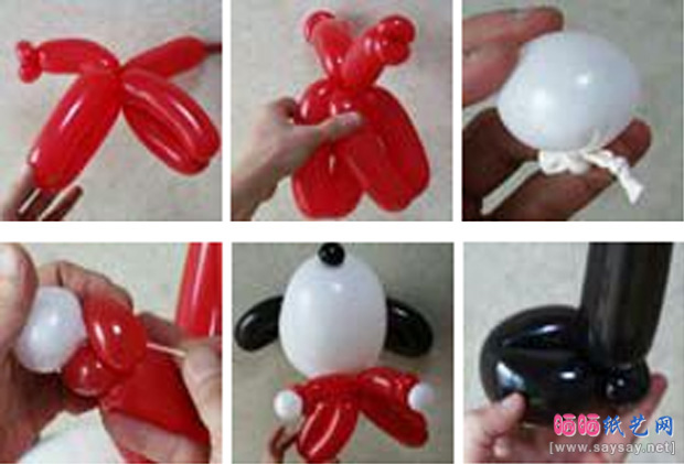 魔法气球造型制作可爱的飞行员史努比DIY教程的图片步骤2