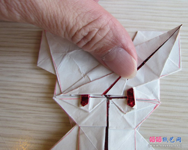 可爱的蝴蝶结KITTY猫折纸教程步骤13