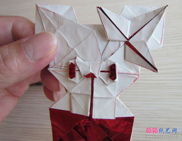 可爱的蝴蝶结KITTY猫折纸教程步骤23