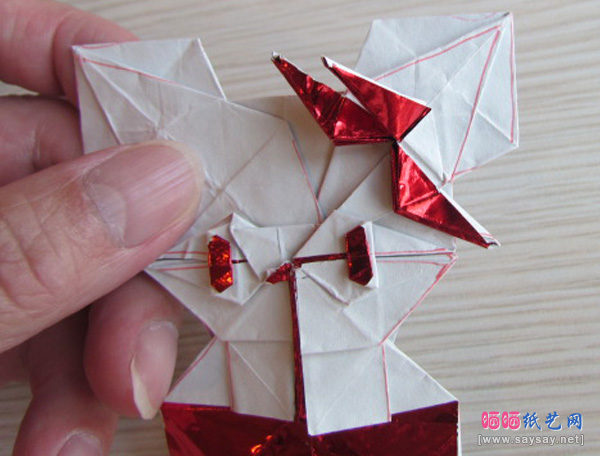 可爱的蝴蝶结KITTY猫折纸教程步骤39