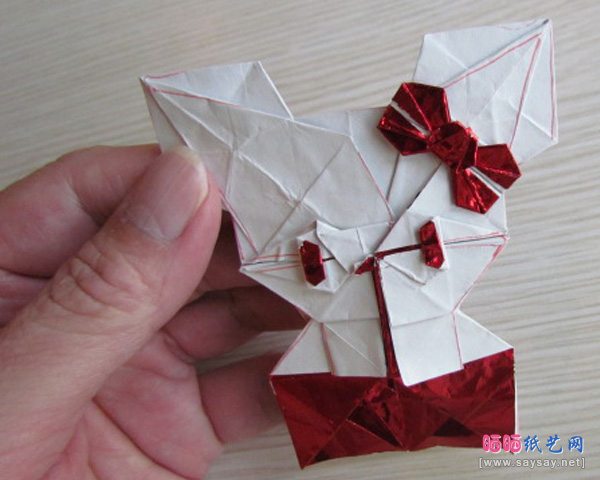 可爱的蝴蝶结KITTY猫折纸教程步骤44