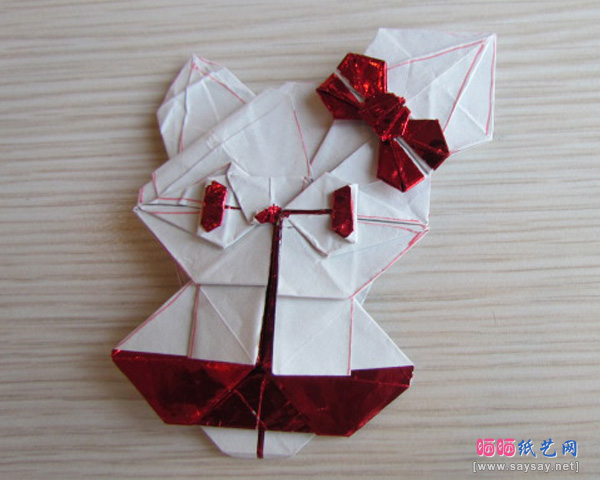 可爱的蝴蝶结KITTY猫折纸教程步骤55