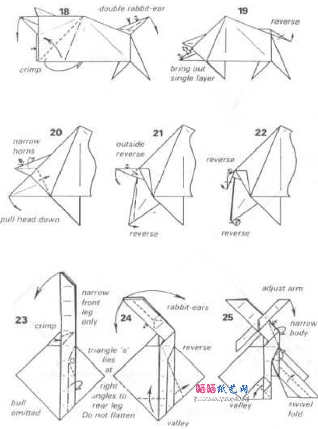 形象的斗牛士折纸教程步骤4-晒宝纸艺网