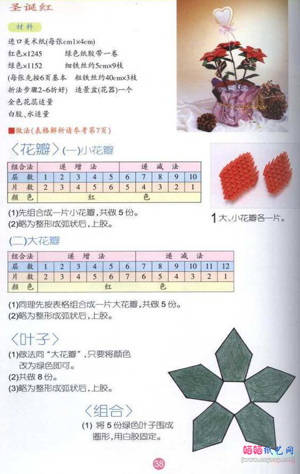 装饰花卉折纸 幸运一品红三角插教程图片步骤1
