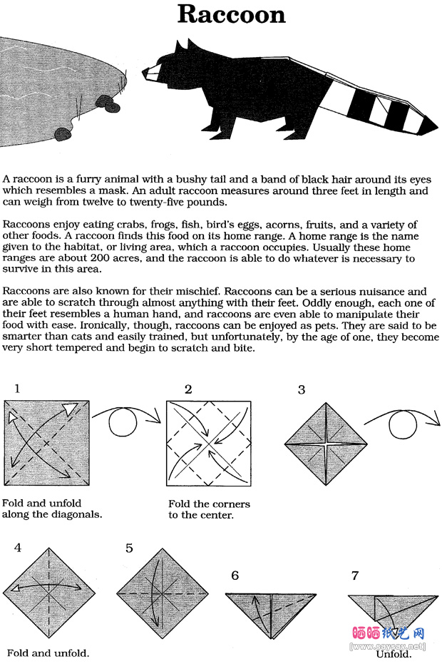 John Montroll的双色浣熊折纸图谱教程图片步骤1