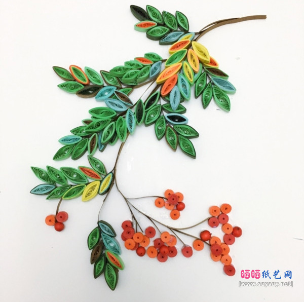 绝美落叶小红豆衍纸画制作步骤11-www.saybb.net