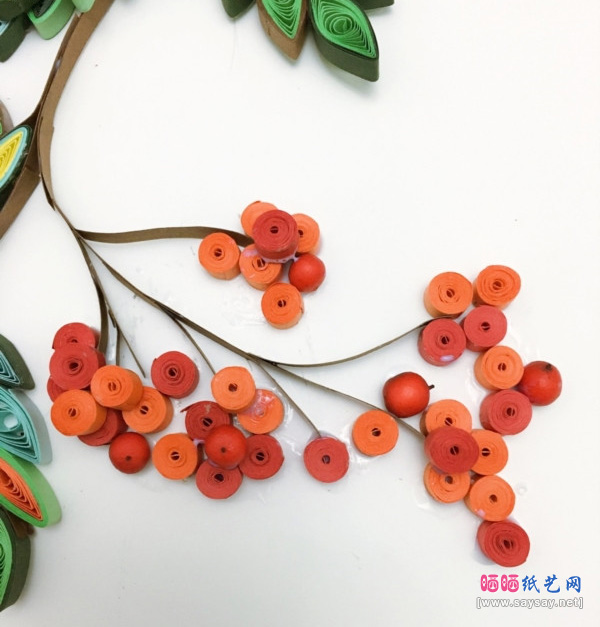 绝美落叶小红豆衍纸画制作步骤10-www.saybb.net