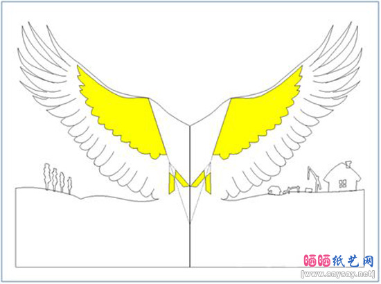 组合纸艺制作精美立体白鹤贺卡的做法步骤1-www.saybb.net