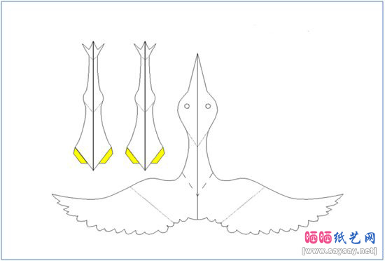 组合纸艺制作精美立体白鹤贺卡的做法步骤2-www.saybb.net