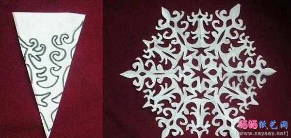 简单的剪纸教程雪花图案及成品图1-www.saybb.net