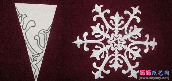 简单的剪纸教程雪花图案及成品图2-www.saybb.net