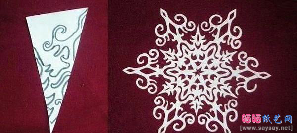 简单的剪纸教程雪花图案及成品图7-www.saybb.net