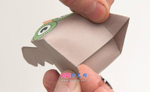 纸模型教程猫头鹰收纳盒的折纸方法步骤4-www.saybb.net