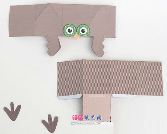 纸模型教程猫头鹰收纳盒的折纸方法步骤2-www.saybb.net