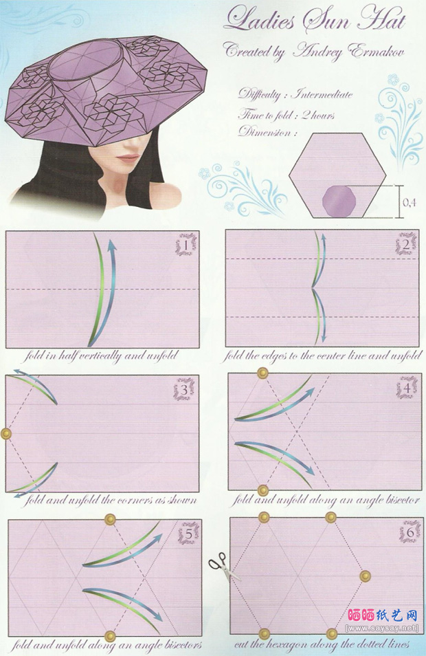 AndreyErmakov的折纸教程 纸质女士太阳帽的折法图片步骤1-www.saybb.net