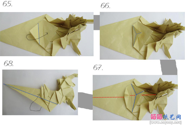 怪兽哥斯拉折纸实拍教程图片步骤16-www.saybb.net