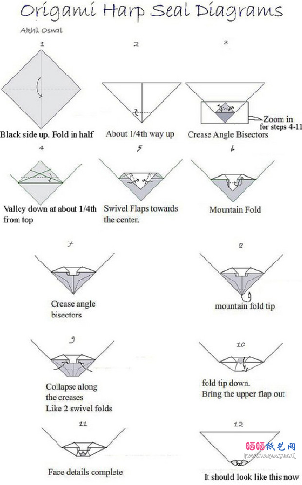 可爱动物折纸 海豹的折纸方法步骤1-www.saybb.net