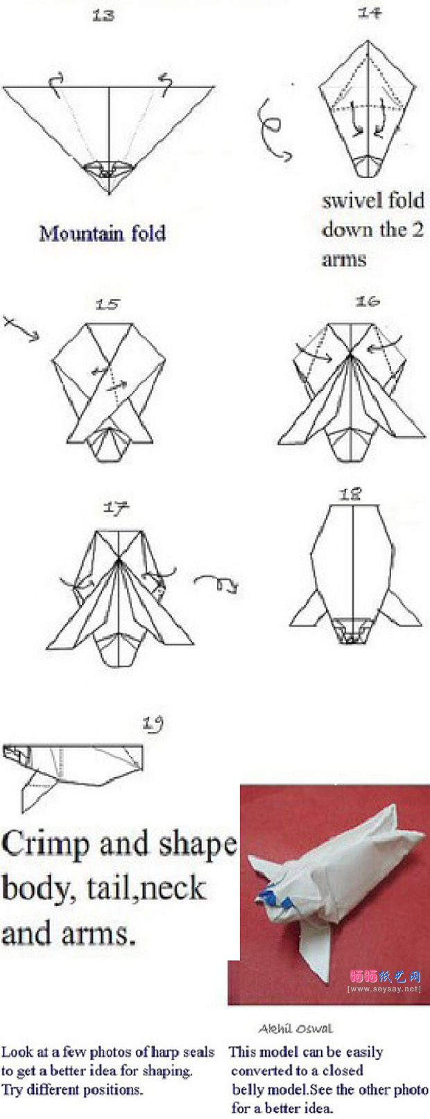 可爱动物折纸 海豹的折纸方法步骤2-www.saybb.net