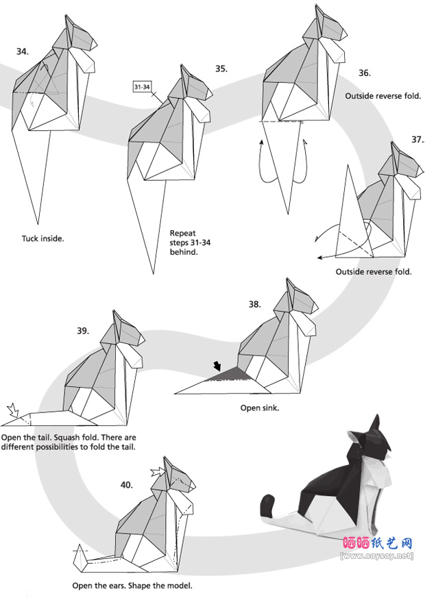 FabianaSanapanya手工折纸黑白猫的折法图片步骤5-www.saybb.net