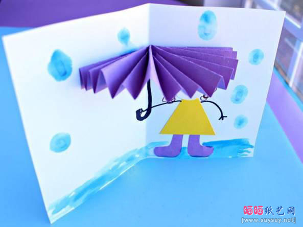 儿童手工打伞的小女孩立体贺卡制作