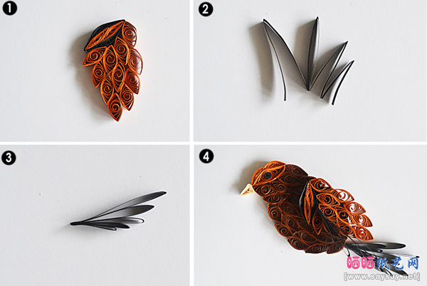 中国风红梅衍纸画制作方法教程步骤9-www.saybb.net