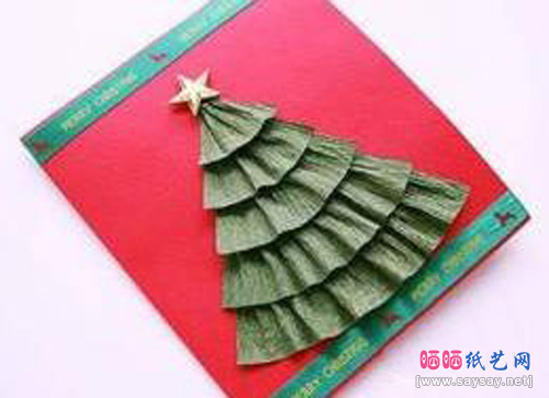 精致褶皱花边圣诞树卡片制作 圣诞贺卡教程步骤6-www.saybb.net