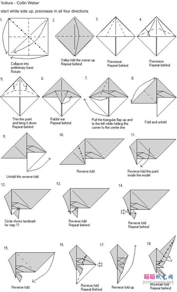 秃鹰折纸图谱教程步骤1-www.saybb.net