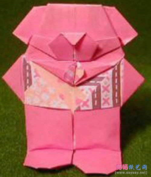 可爱的泰迪熊玩具手工折纸图谱教程完成效果图-www.saybb.net