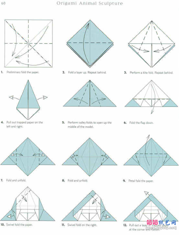 John Szinger的墨鱼折纸图谱教程步骤1-www.saybb.net