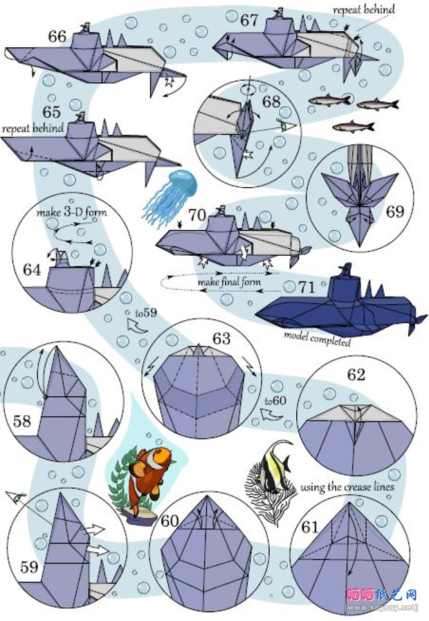 潜水艇手工折纸图谱教程步骤6-www.saybb.net