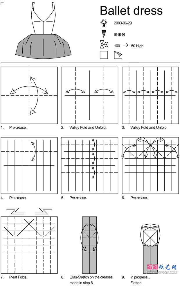 QuentinTrollip的芭蕾舞裙折纸图谱教程步骤1-www.saybb.net