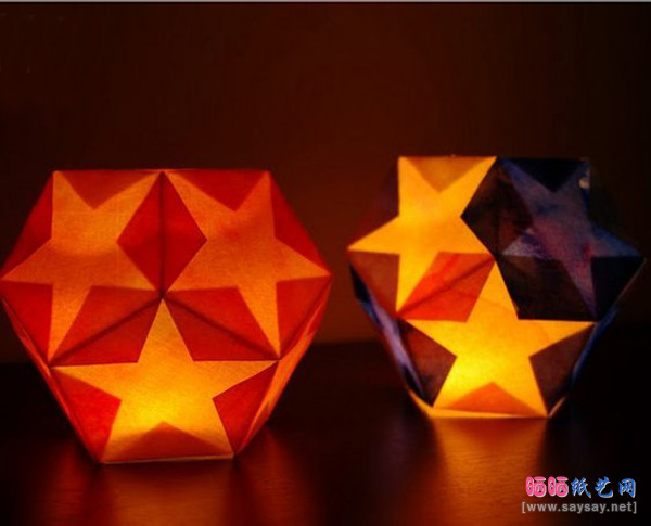多面体五角星灯笼手工制作图文教程完成效果图-www.saybb.net