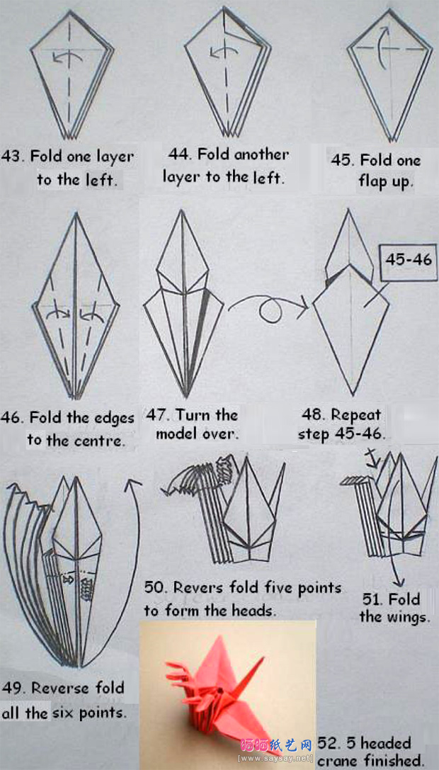 Chris Heynen设计的五头纸鹤折纸图谱教程步骤5-www.saybb.net