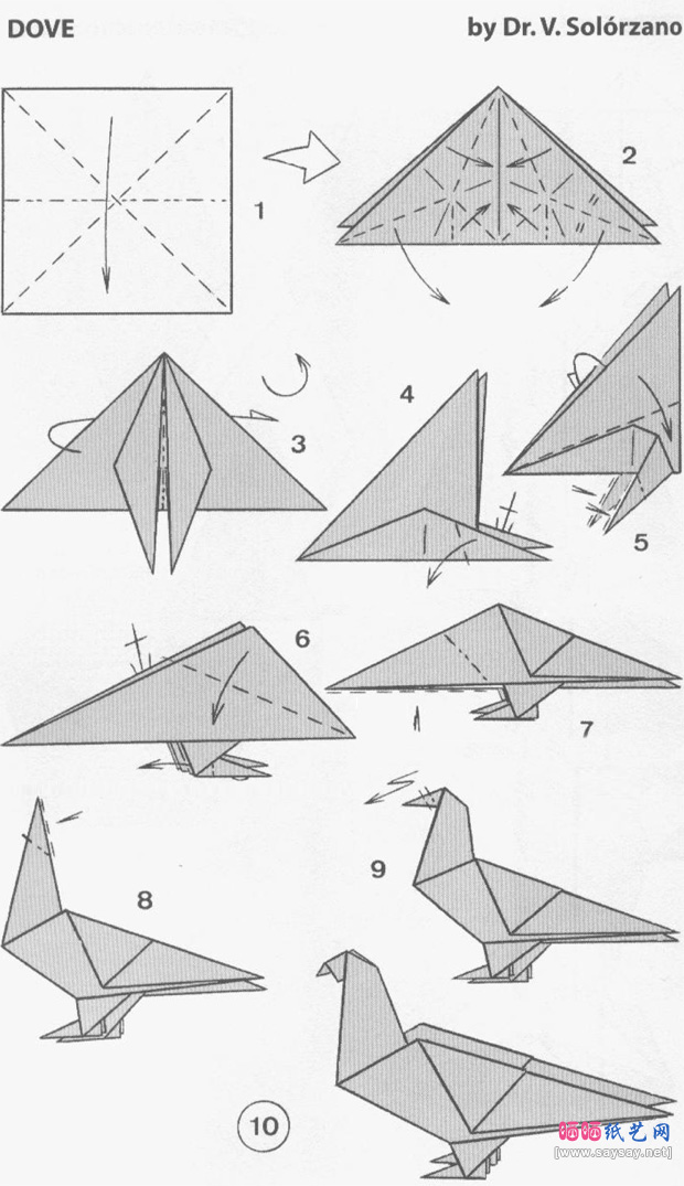 VicenteSagredo设计的简单鸽子折纸教程图片步骤1-www.saybb.net