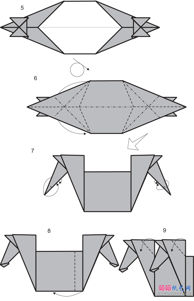 有趣的双头马折纸图谱教程步骤2-www.saybb.net