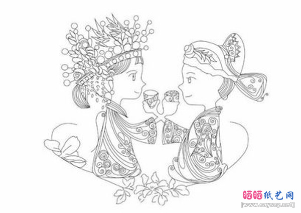 古装婚礼图衍纸画制作图文教程步骤2-www.saybb.net
