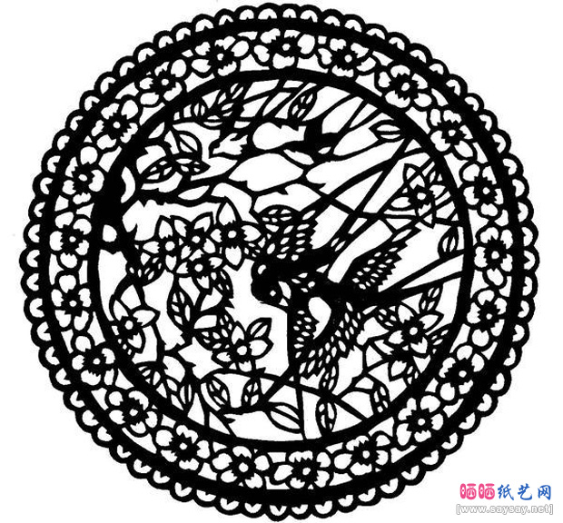 花环花枝戏耍剪纸图案-www.saybb.net