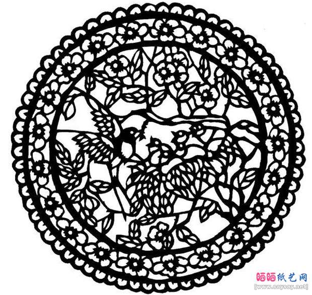 鸟巢幼鸟哺育剪纸图案-www.saybb.net
