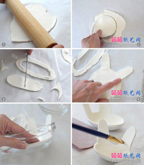软陶/粘土手工制作可爱兔宝宝糖果盘1-www.saybb.net