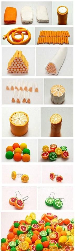 柠檬耳钉软陶手工制作图片教程