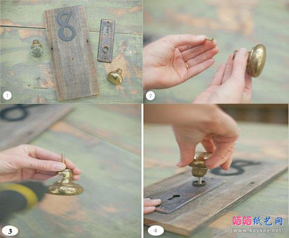 用废旧木块和把手制作复古桌牌号码教程