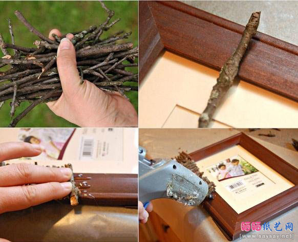 用树枝制作乡村田园风格相框的制作方法