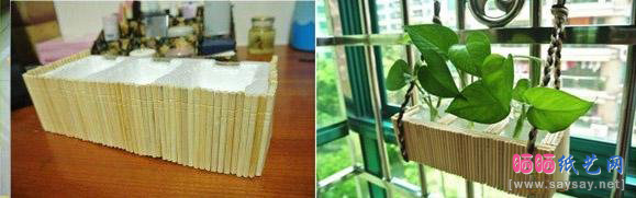 用废弃的一次性筷子制作简易吊篮的方法