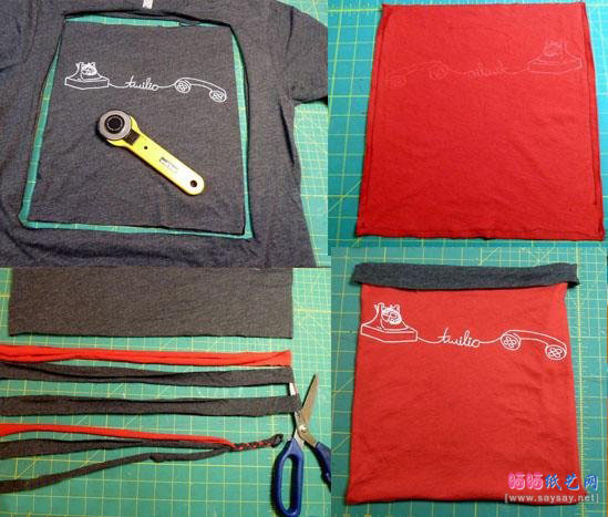 旧衣服也是宝 T恤废物利用手工制作背包的做法-www.saybb.net